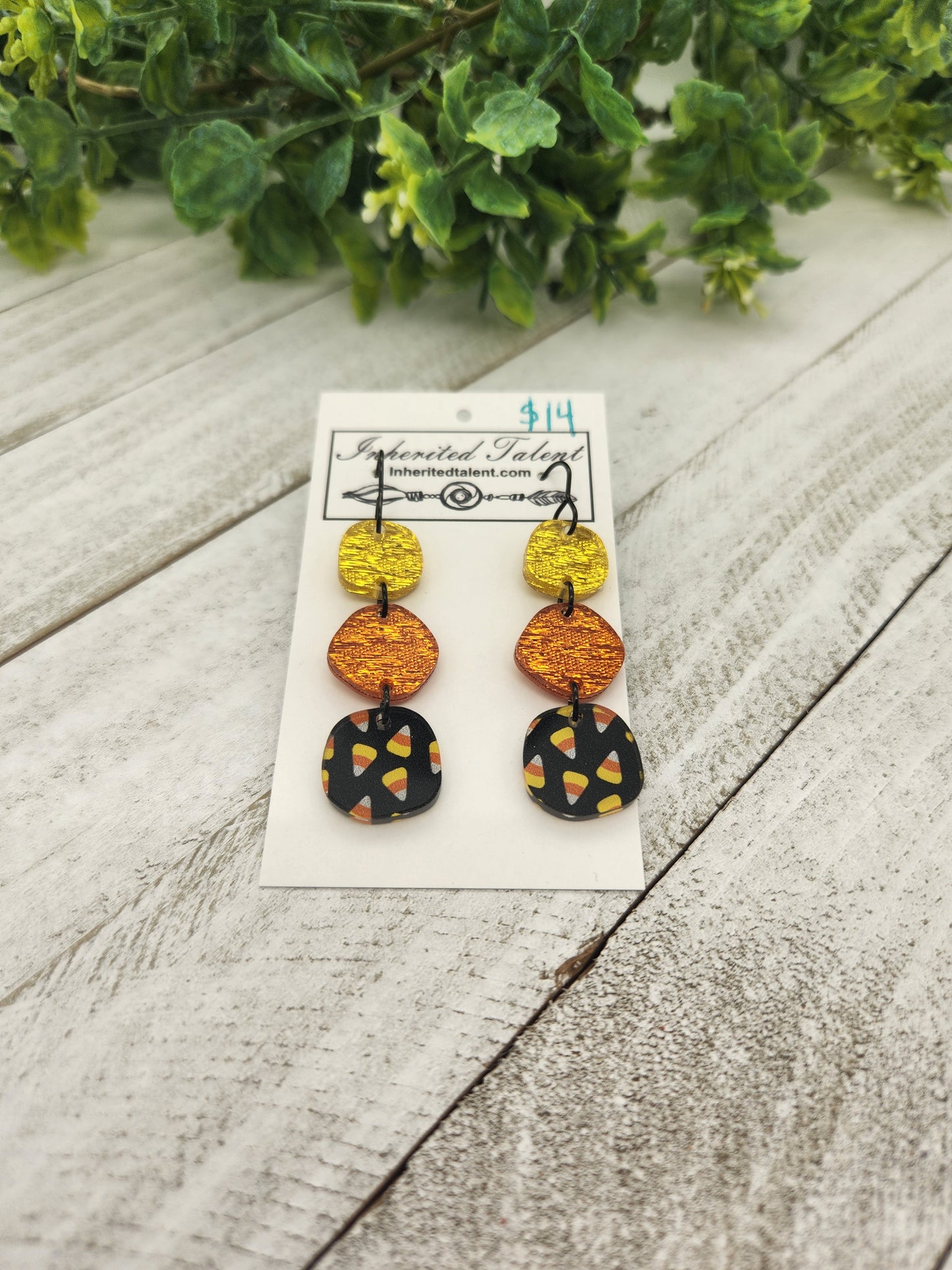 Candy corn dangle earrings
