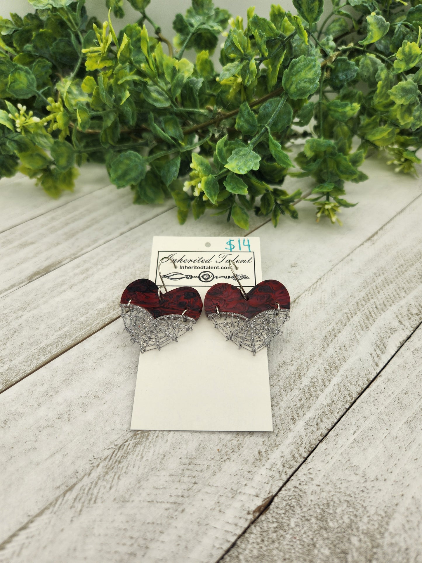 Spider web heart earrings