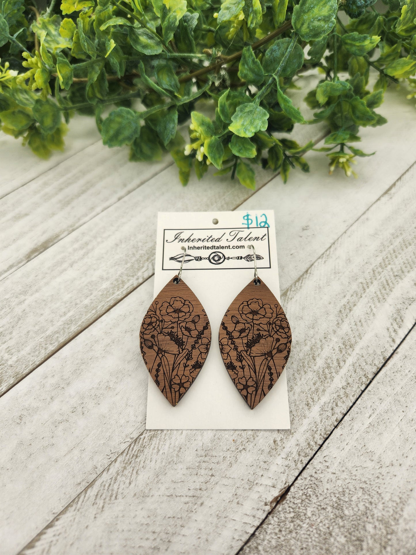 Floral wood earrings