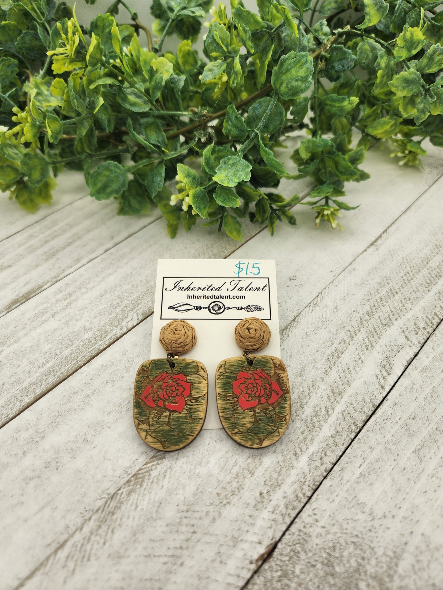 Hand painted wood earrings