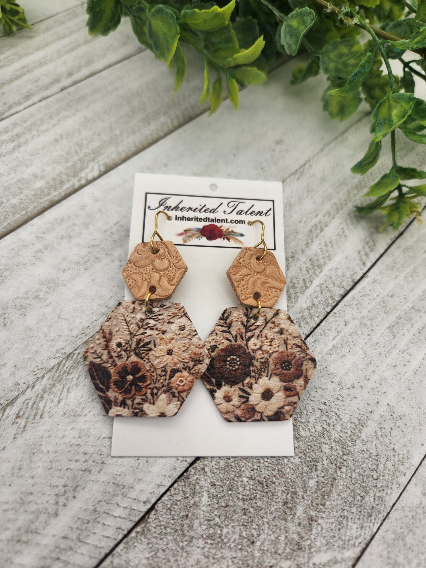Brown flower leather earrings