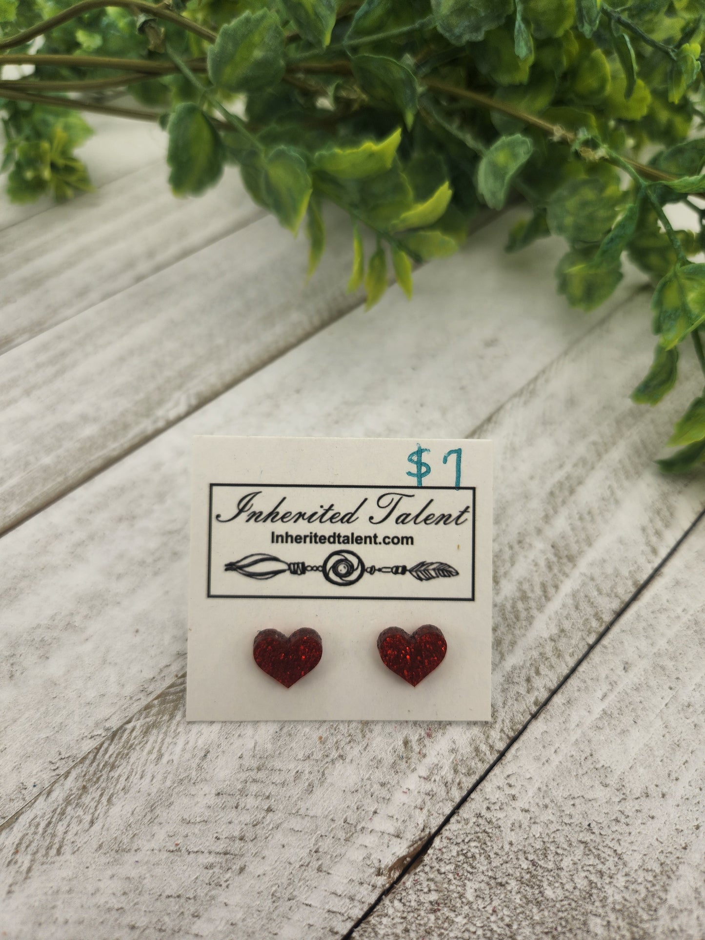 Red heart stud earrings