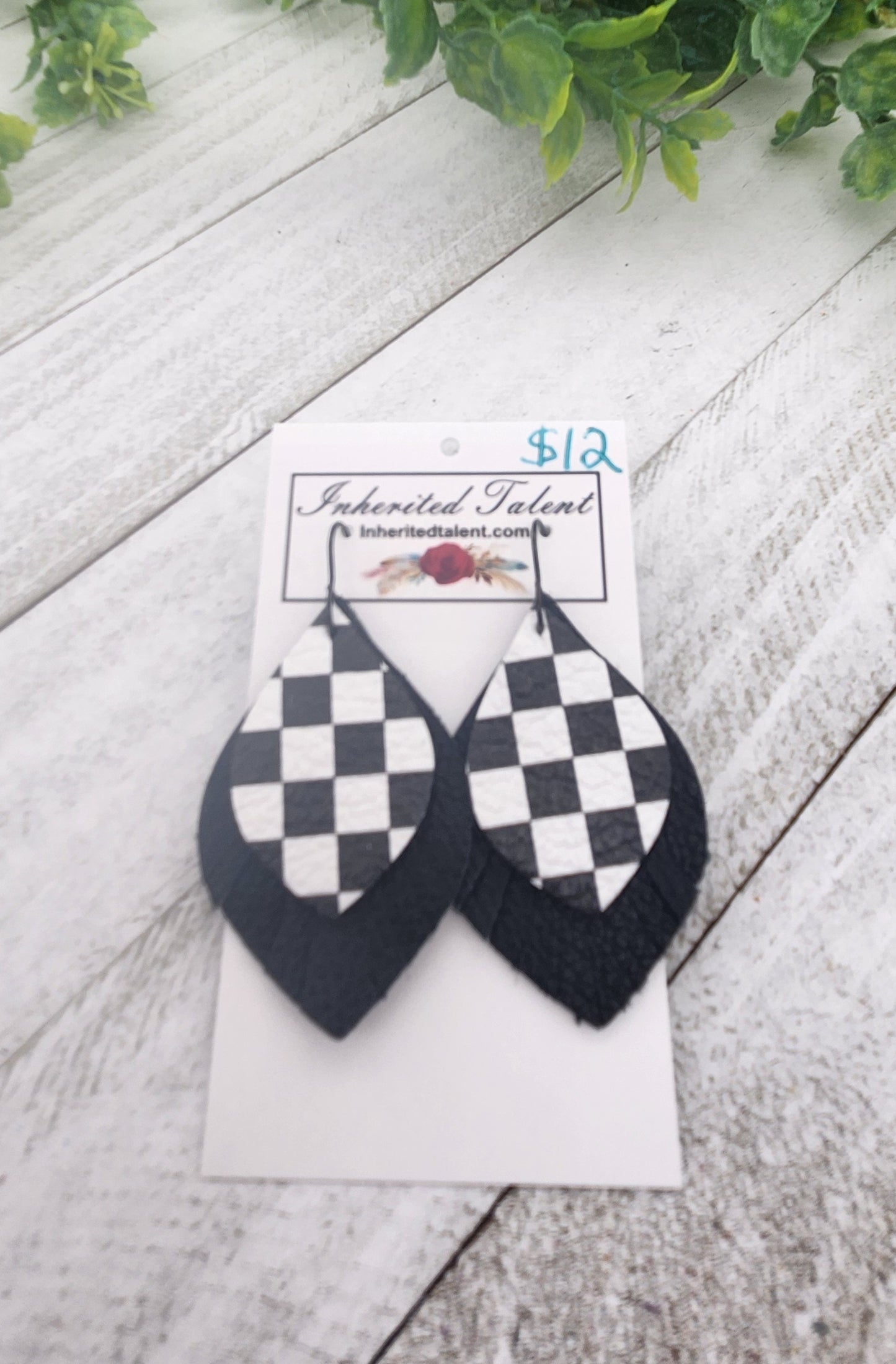 Black and White Genuine Leather Earrings