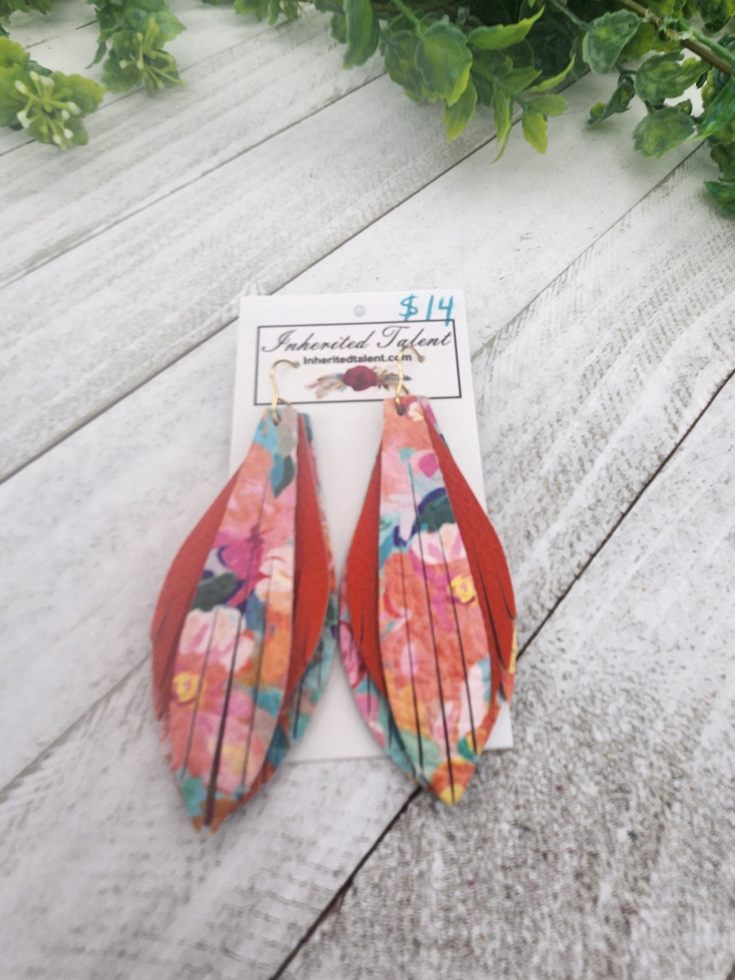 Orange Genuine Leather Earrings