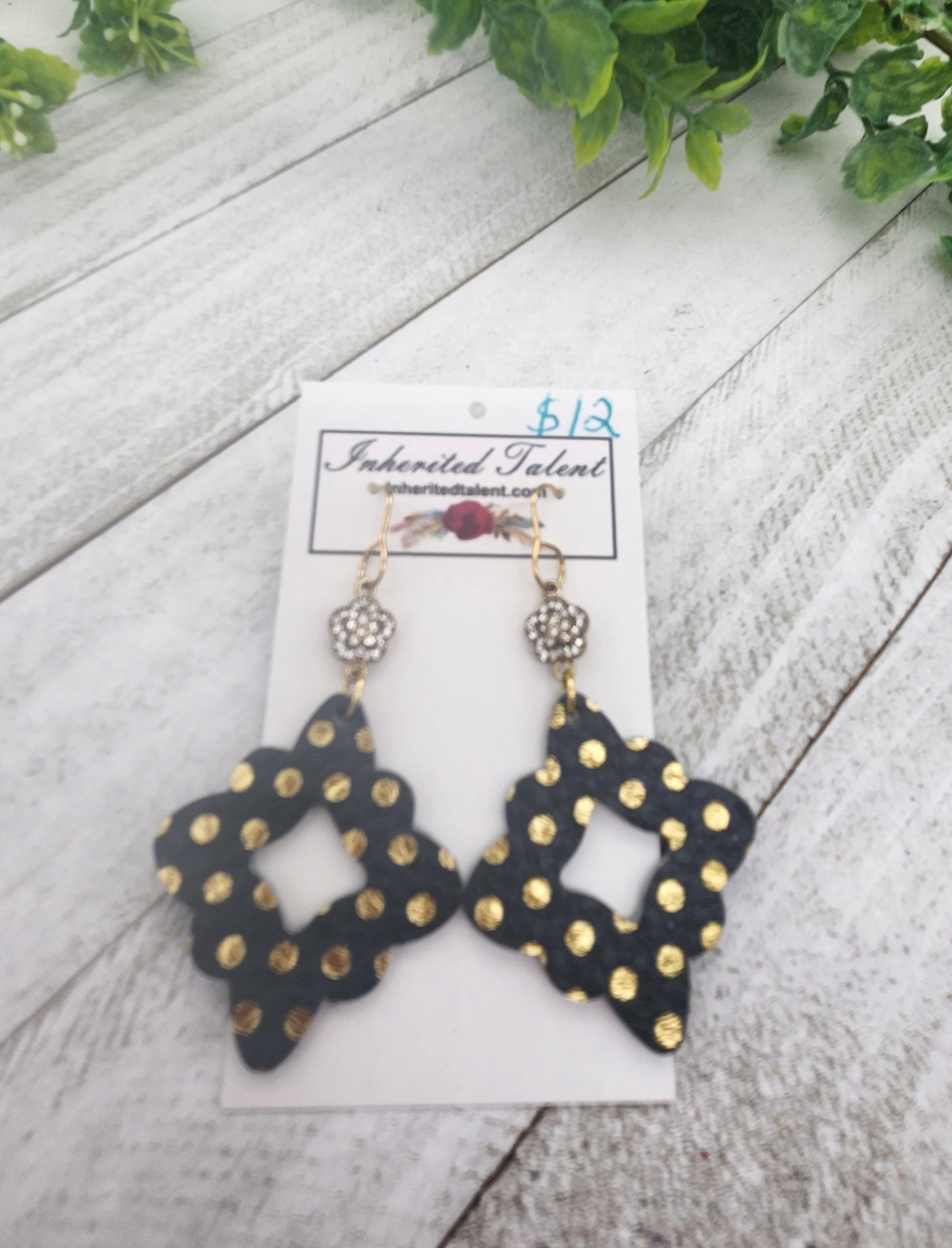 Grey and Gold Genuine Leather Earrings