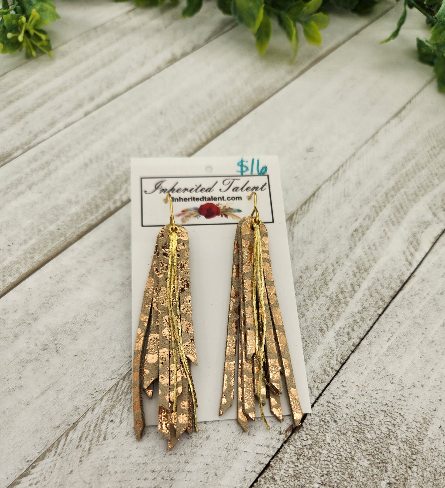 Gold Leather Fringe Earrings