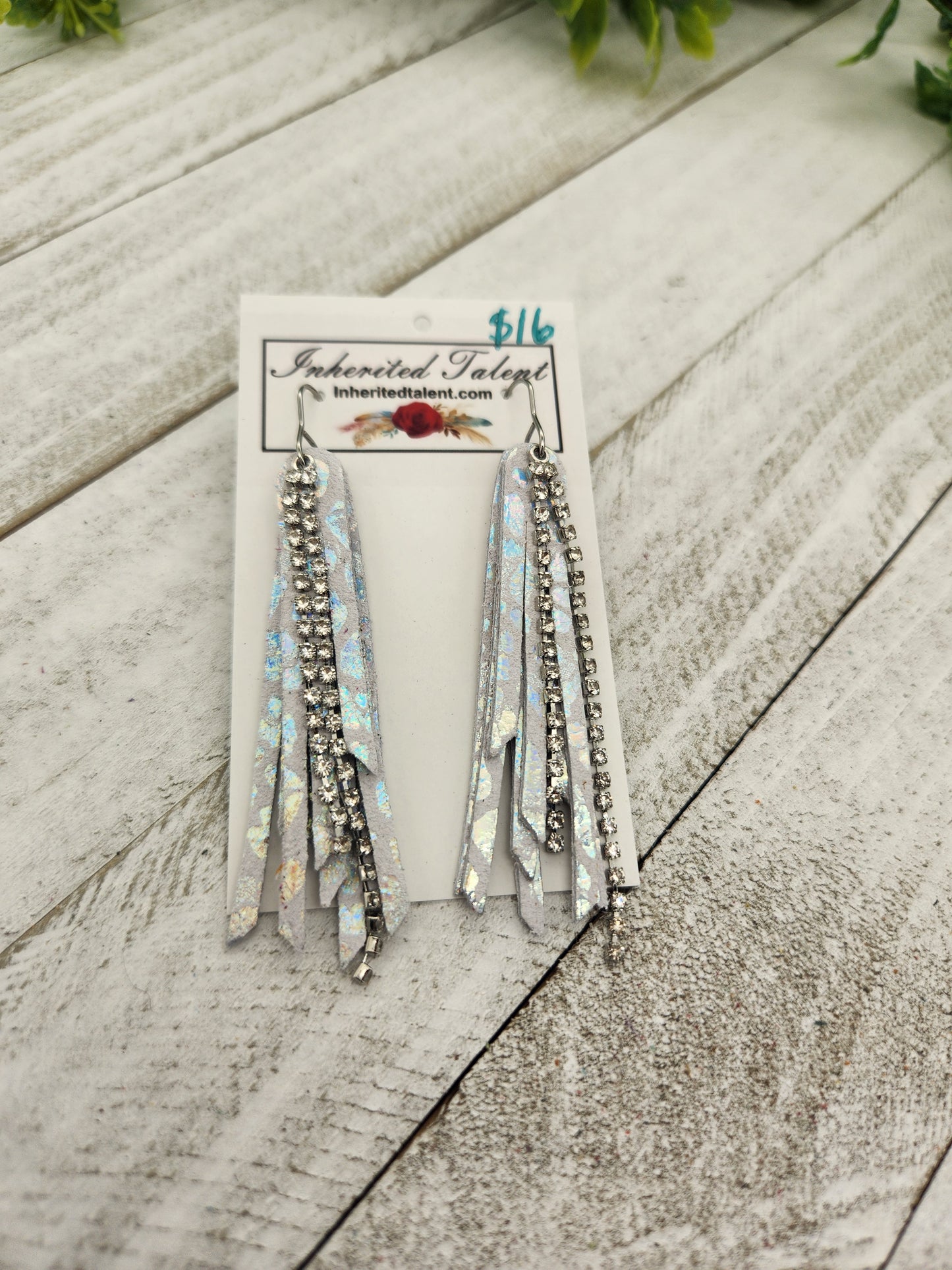 White Leather Fringe Earrings