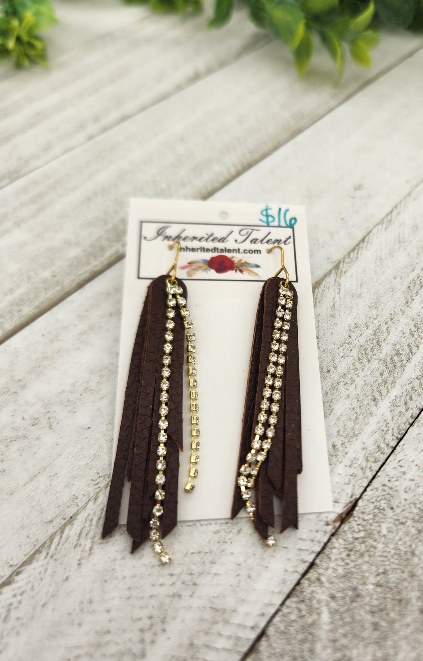 Brown Leather Fringe Earrings