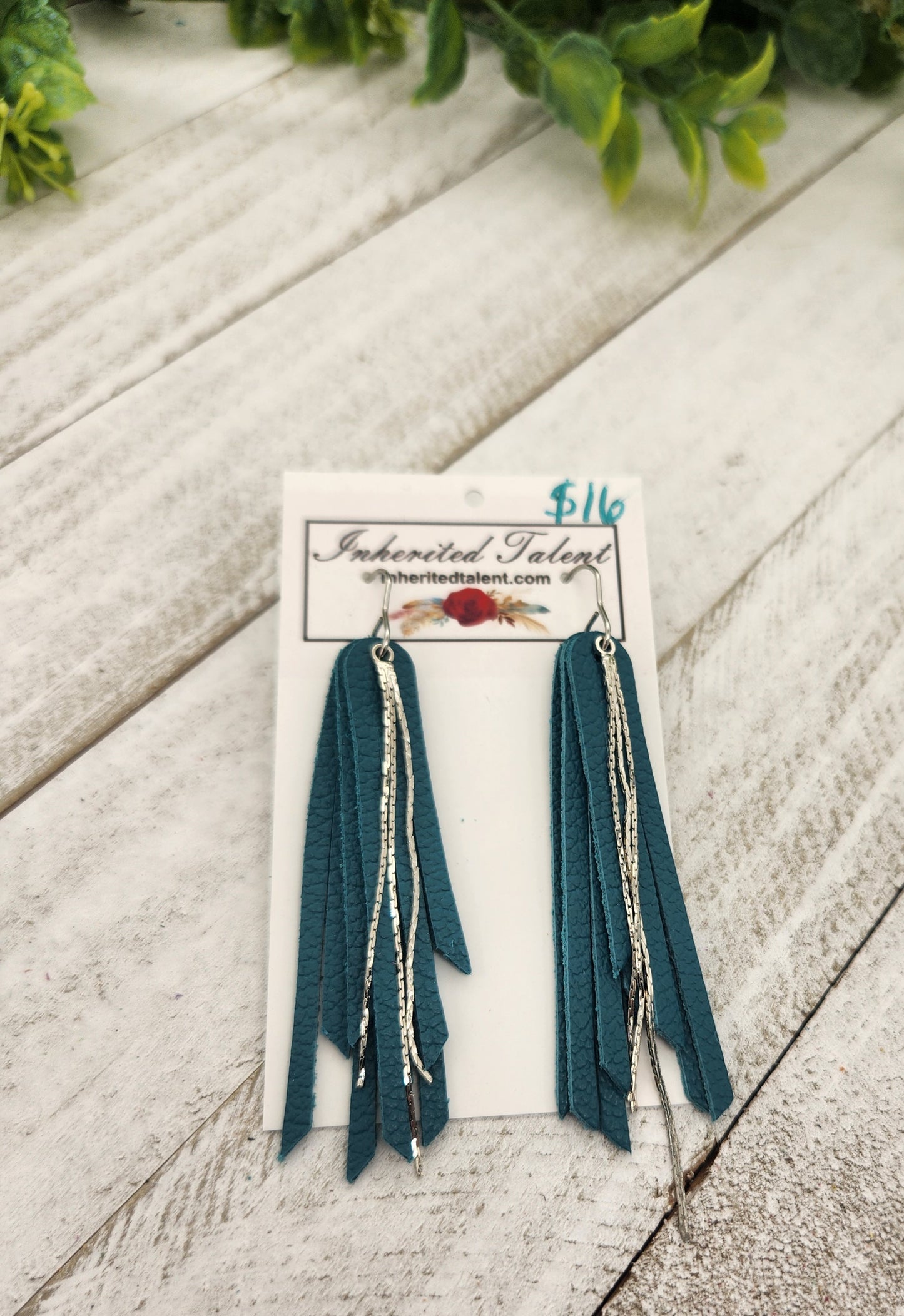 Turquoise Leather Fringe Earrings