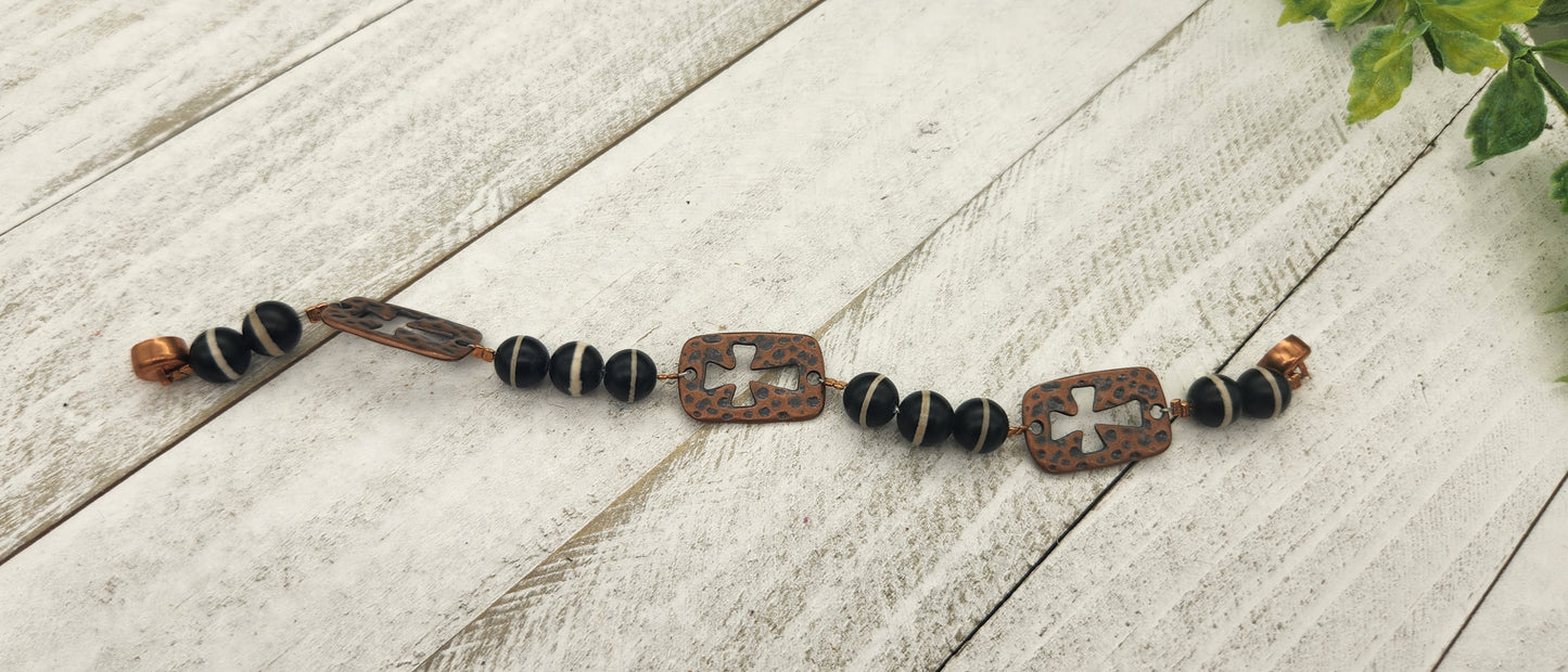 Black and Copper Cross Bracelet