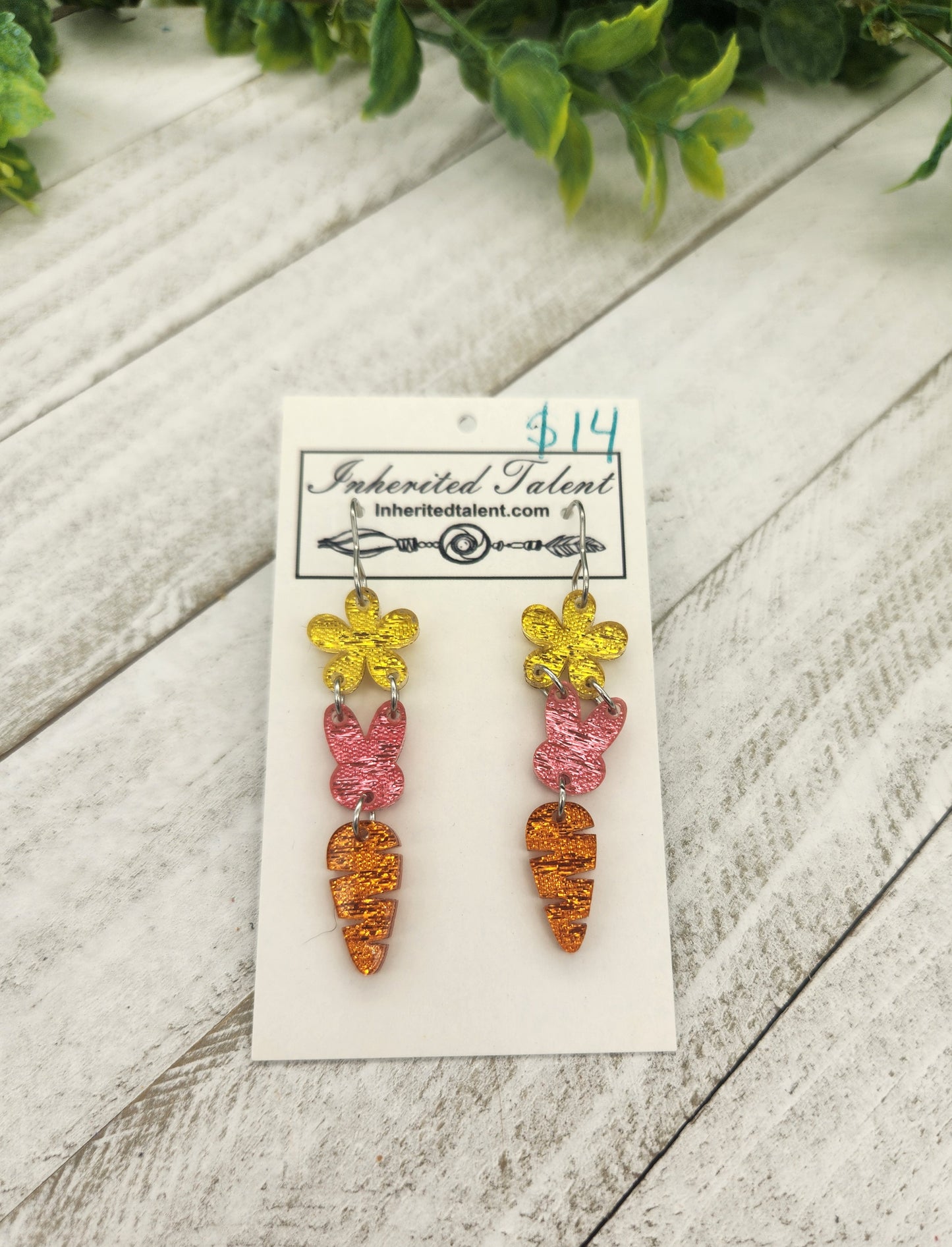 Flower, Bunny, and Carrot Earrings