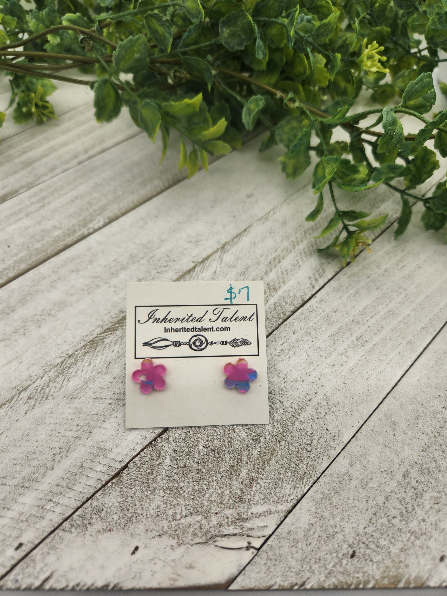 Pink Flower Stud Earrings