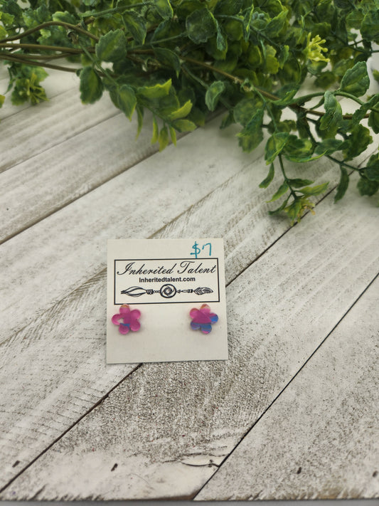 Pink flower stud earrings
