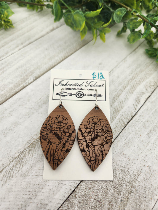 Wood flower earrings