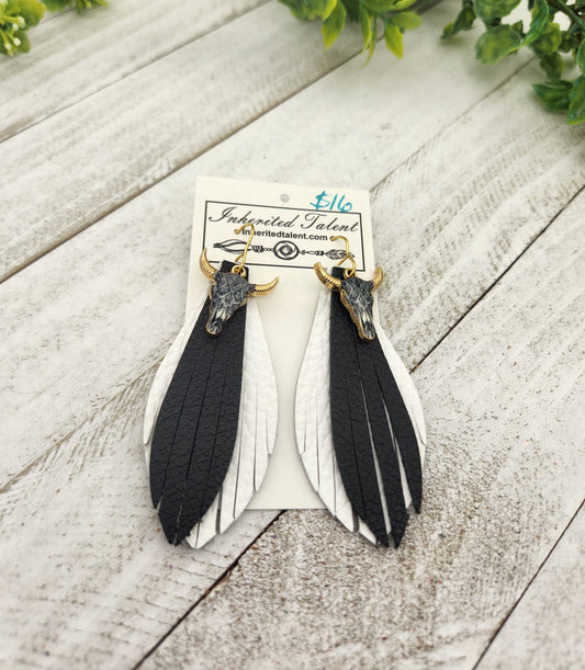 Black and White Leather Earrings