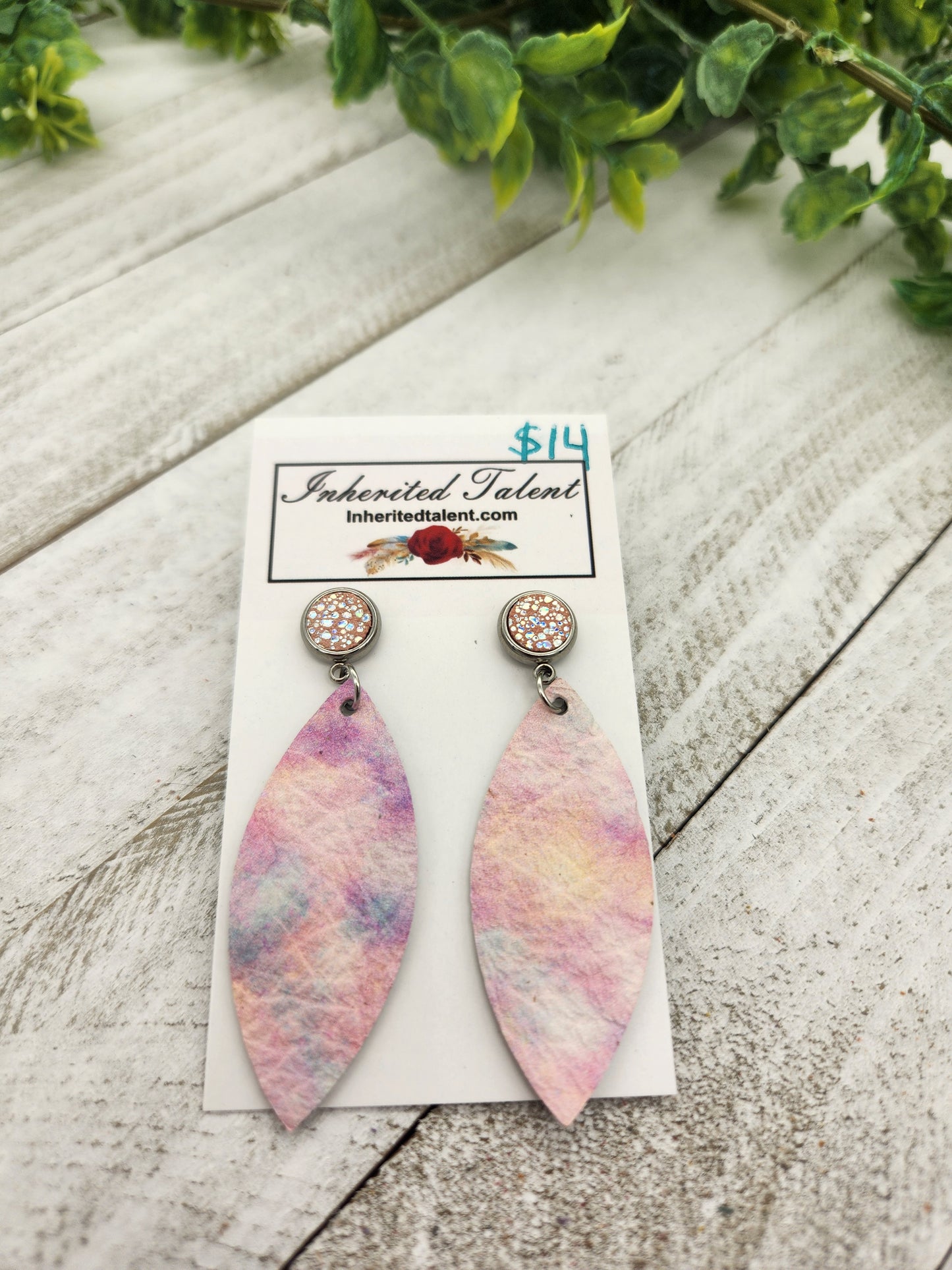 Pink Genuine Leather Earrings