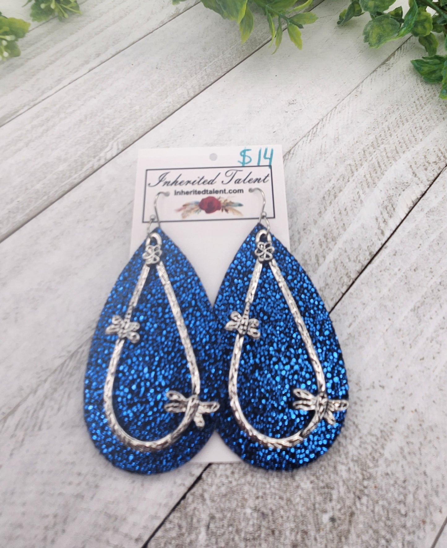 Blue Genuine Leather Earrings