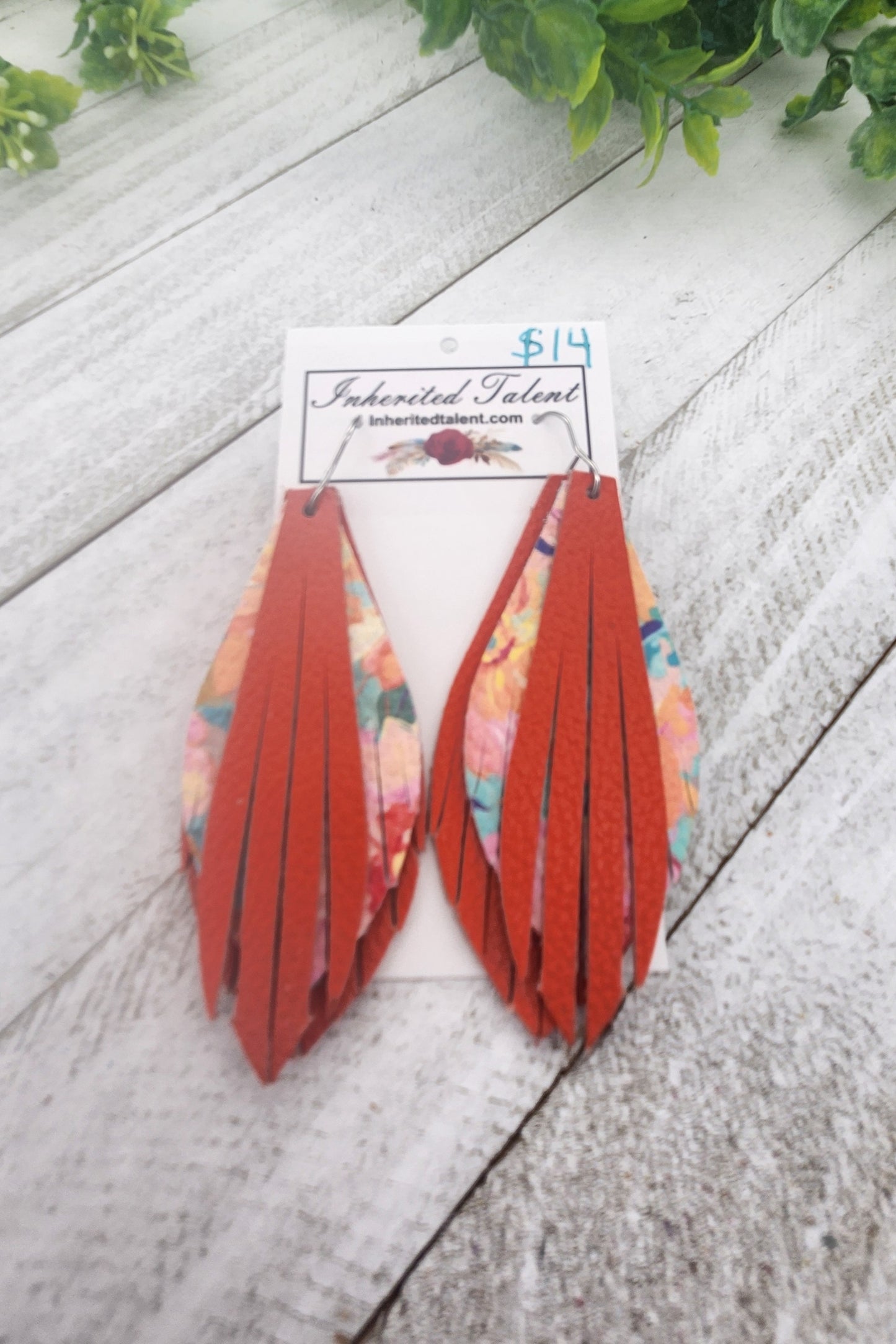 Orange Genuine Leather Earrings