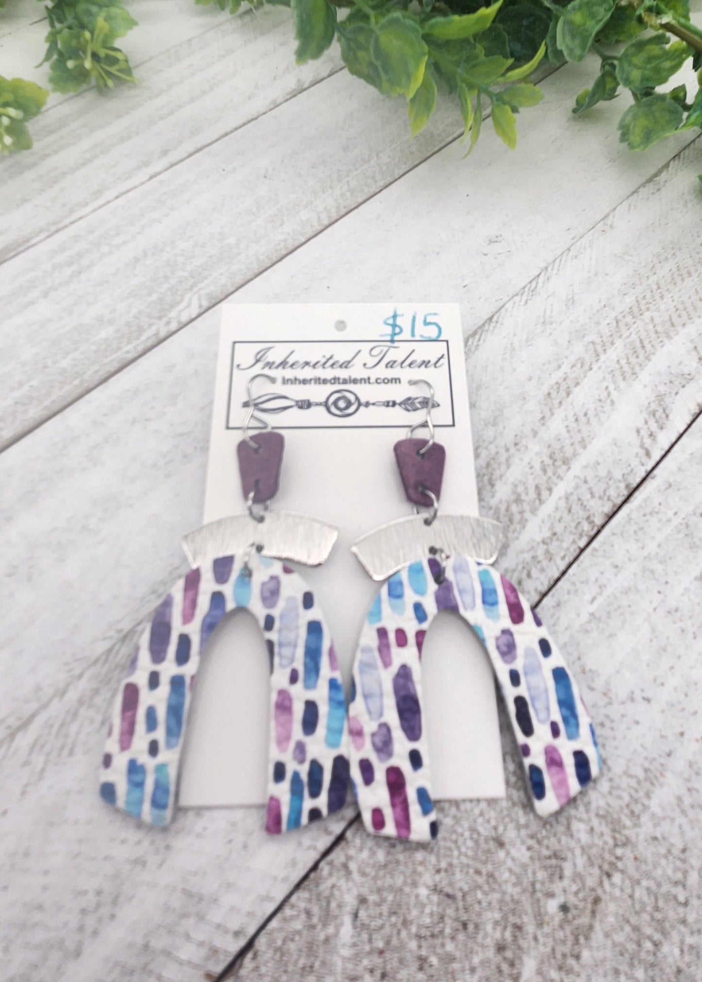 Purple Genuine Leather Earrings