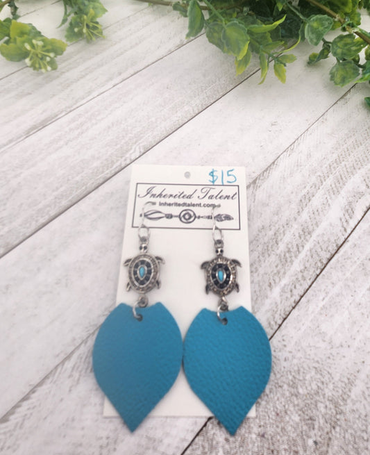 Teal Turtle Earrings