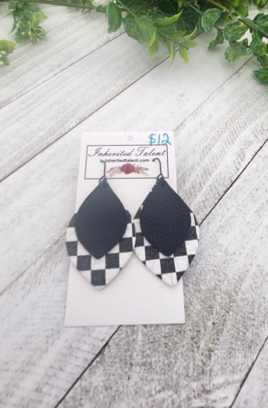 Black and White Genuine Leather Earrings