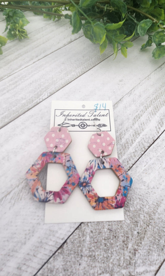 Pink Genuine Leather Earrings