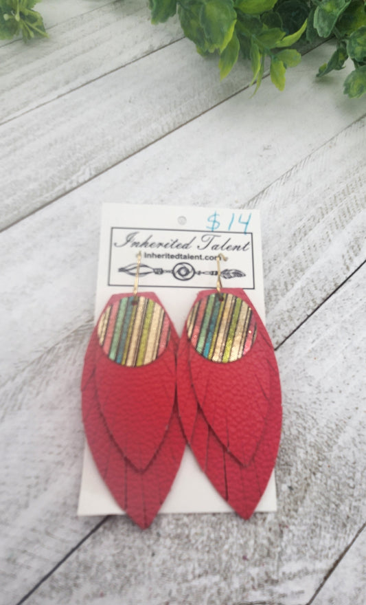 Coral Genuine Leather Earrings