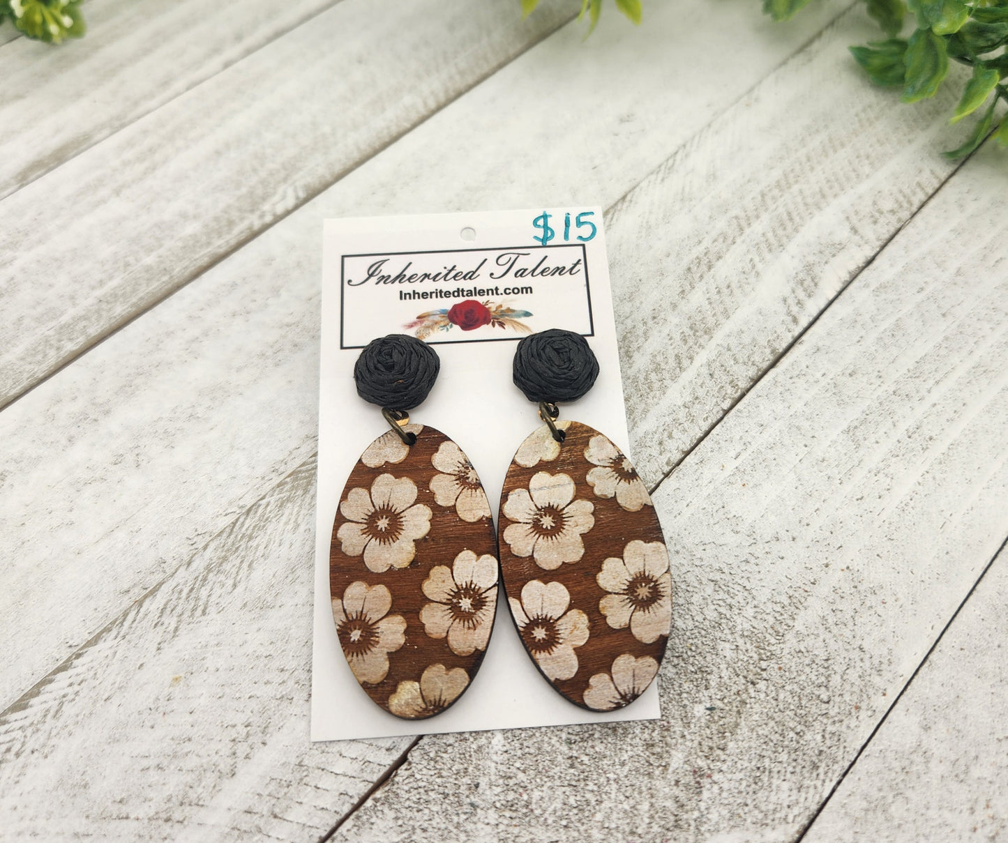 White Flower Wood Earrings