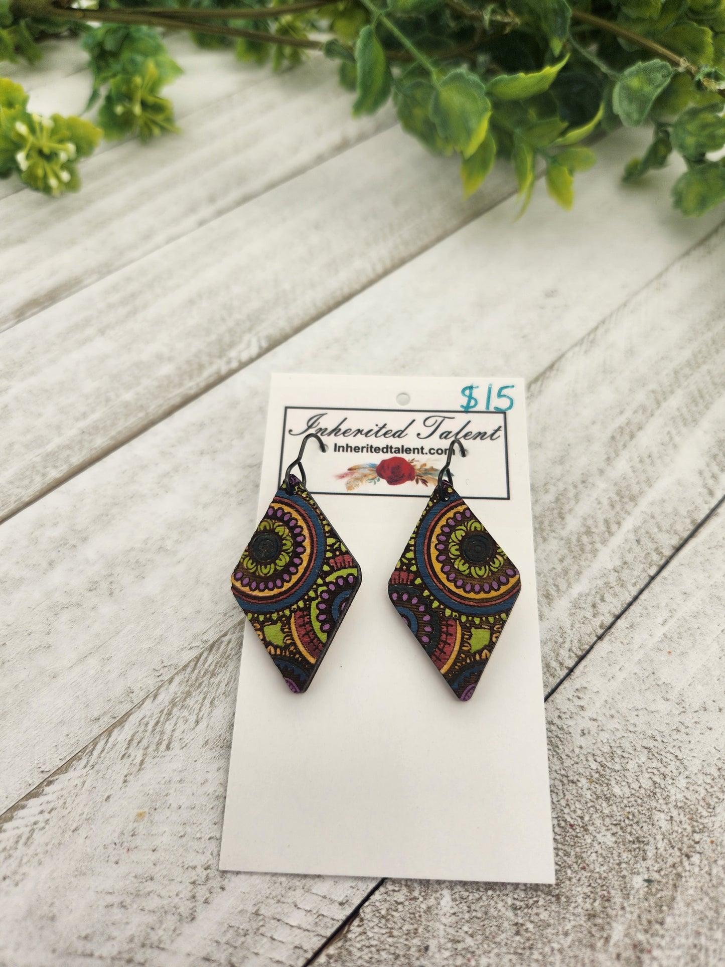 Multi Colored Wood Earrings