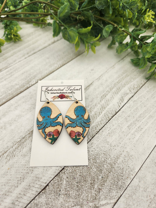 Octopus Wood Earrings
