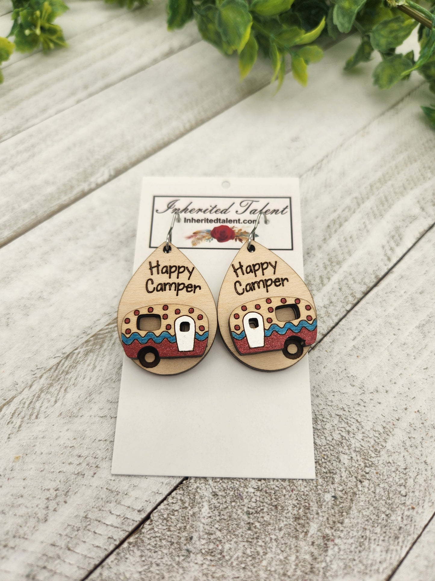 Happy Camper Wood Earrings