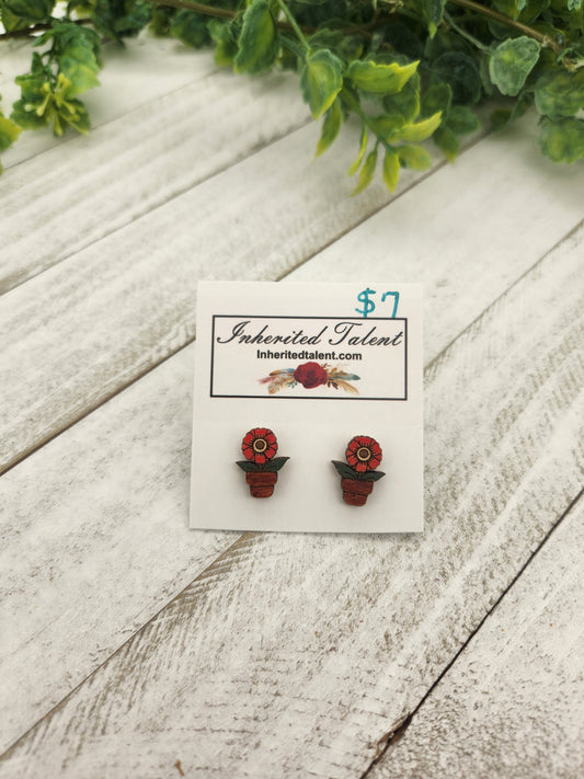 Coral Flower Stud Earrings