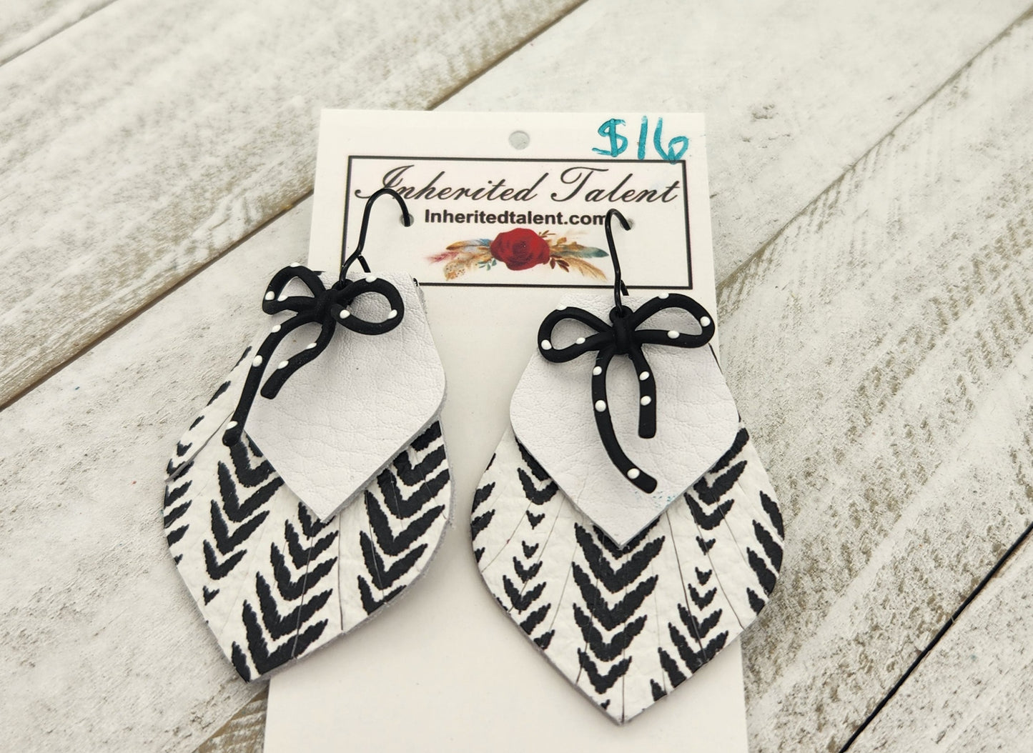 Black and White Bow Earrings