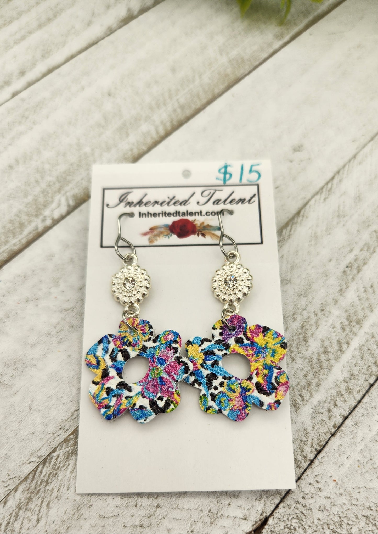 Genuine Leather Flower Earrings