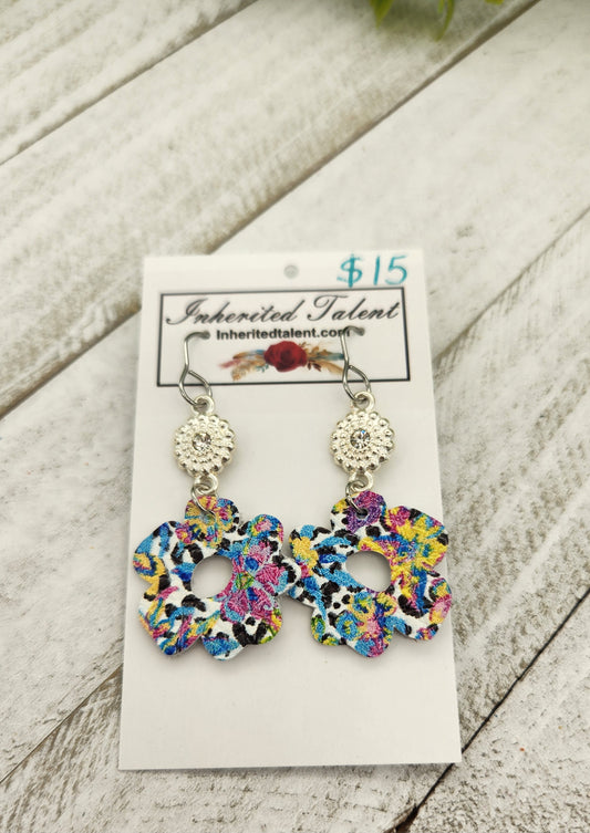 Genuine Leather Flower Earrings