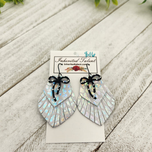 Black and White Bow Earrings