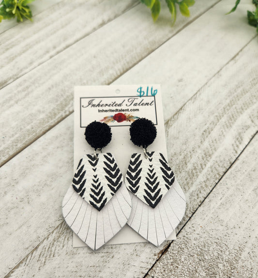 Black and White Genuine Leather Earrings