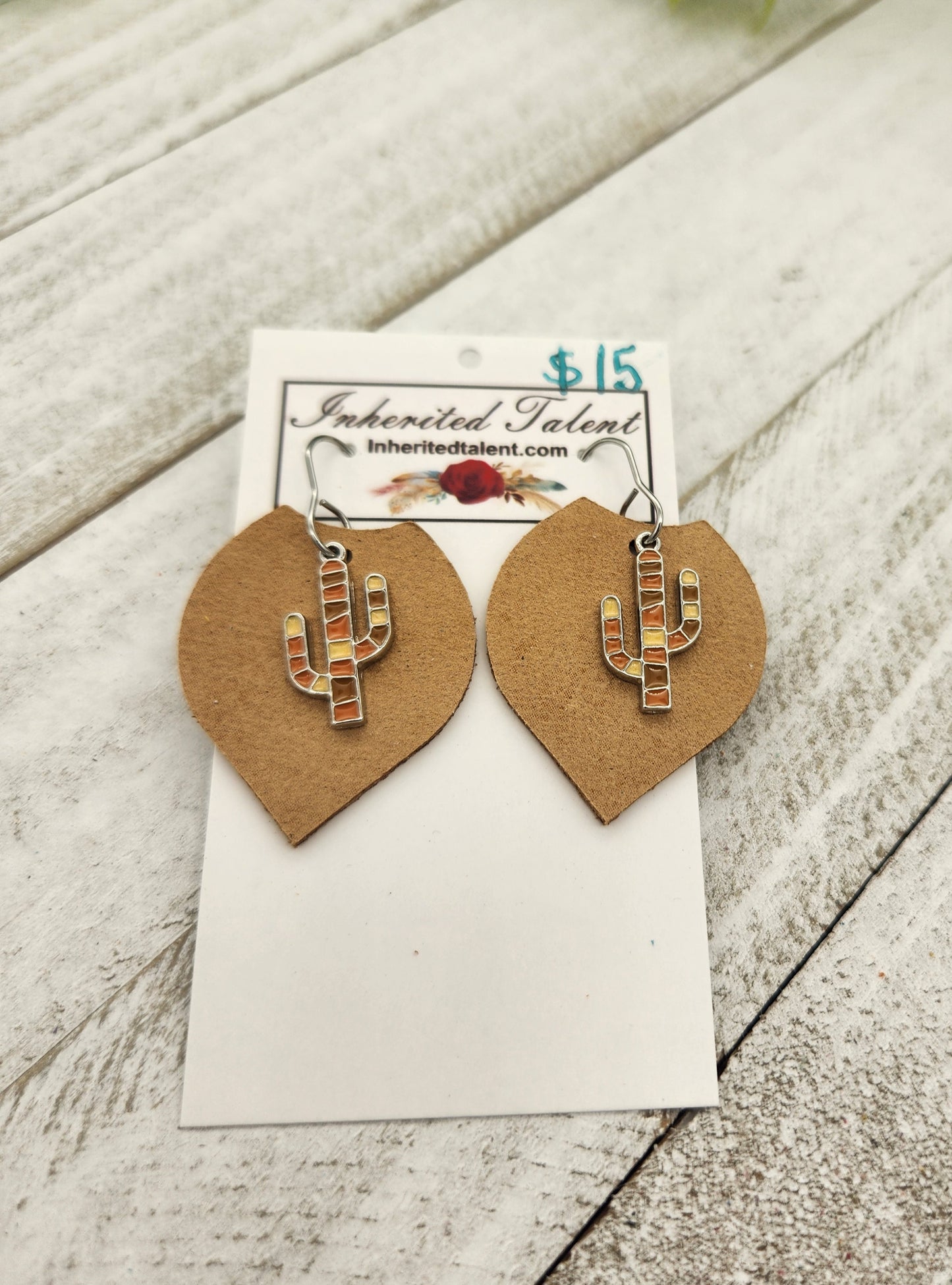 Tan Cactus Leather Earrings