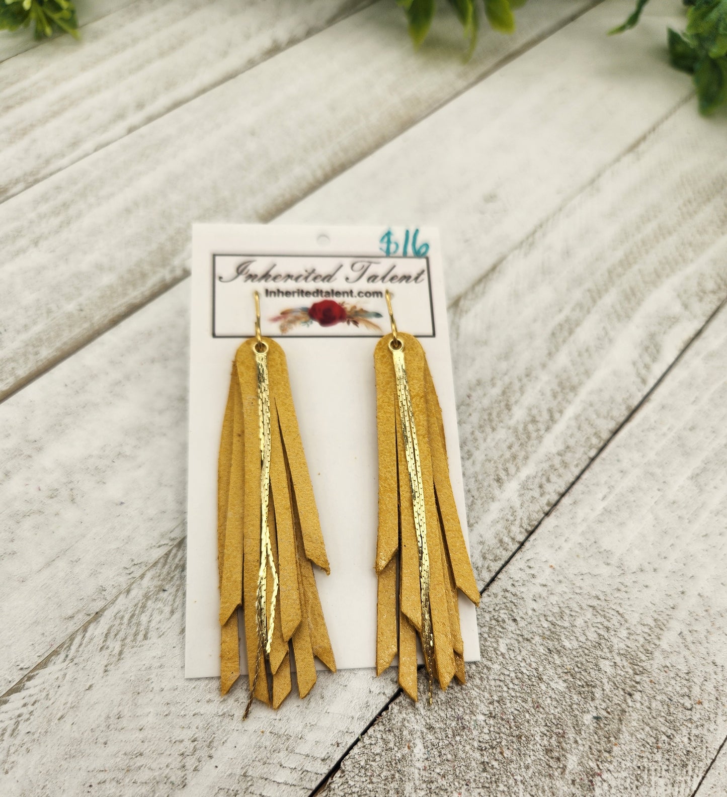 Yellow Leather Fringe Earrings