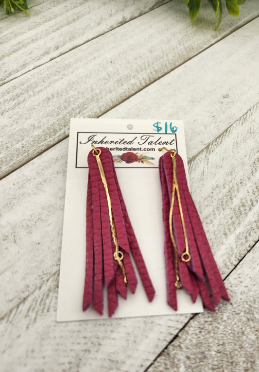 Pink Leather Fringe Earrings