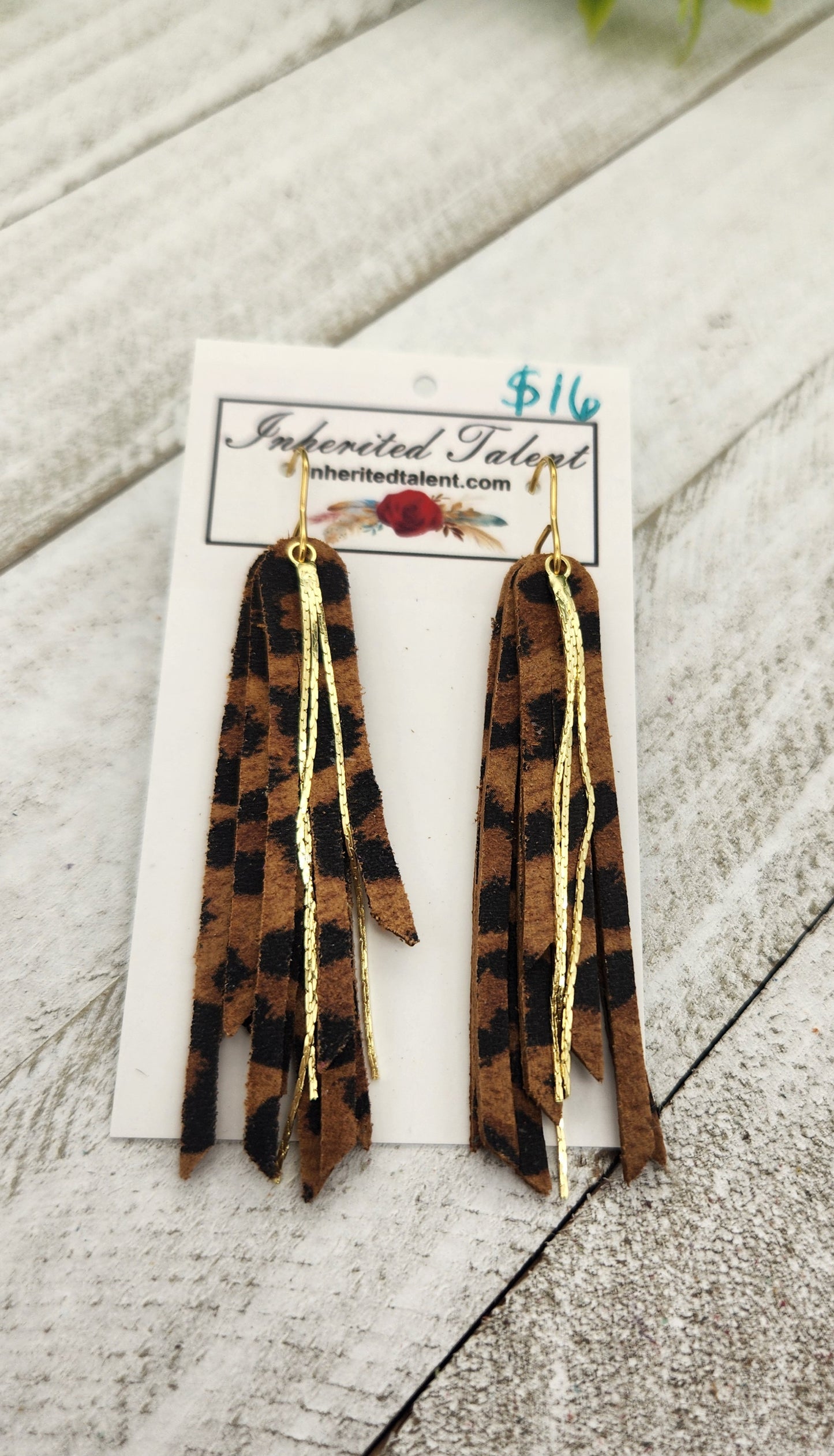 Leopard Print Leather Fringe Earrings