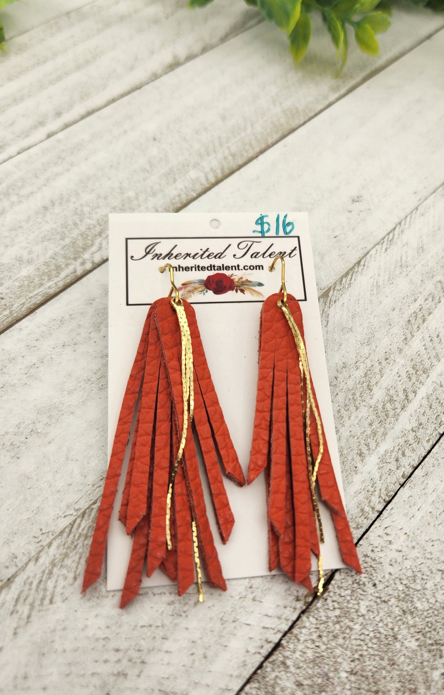 Orange Leather Fringe Earrings