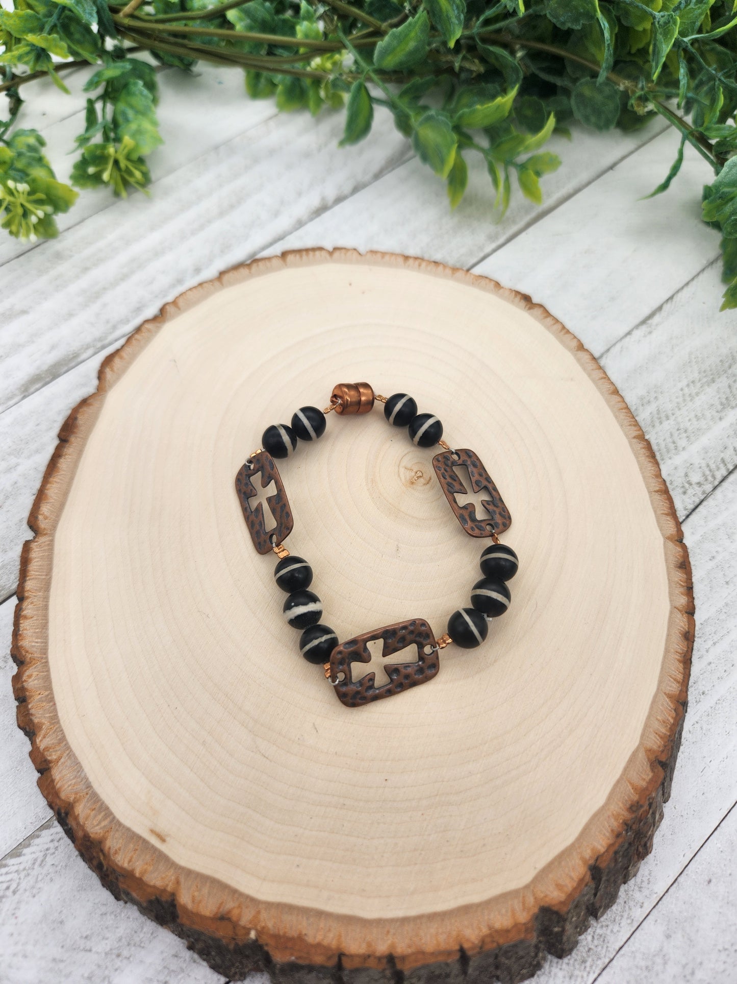 Black and Copper Cross Bracelet