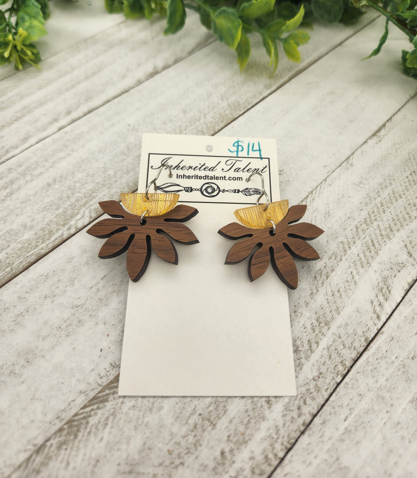 Yellow Acrylic and Wood Earrings