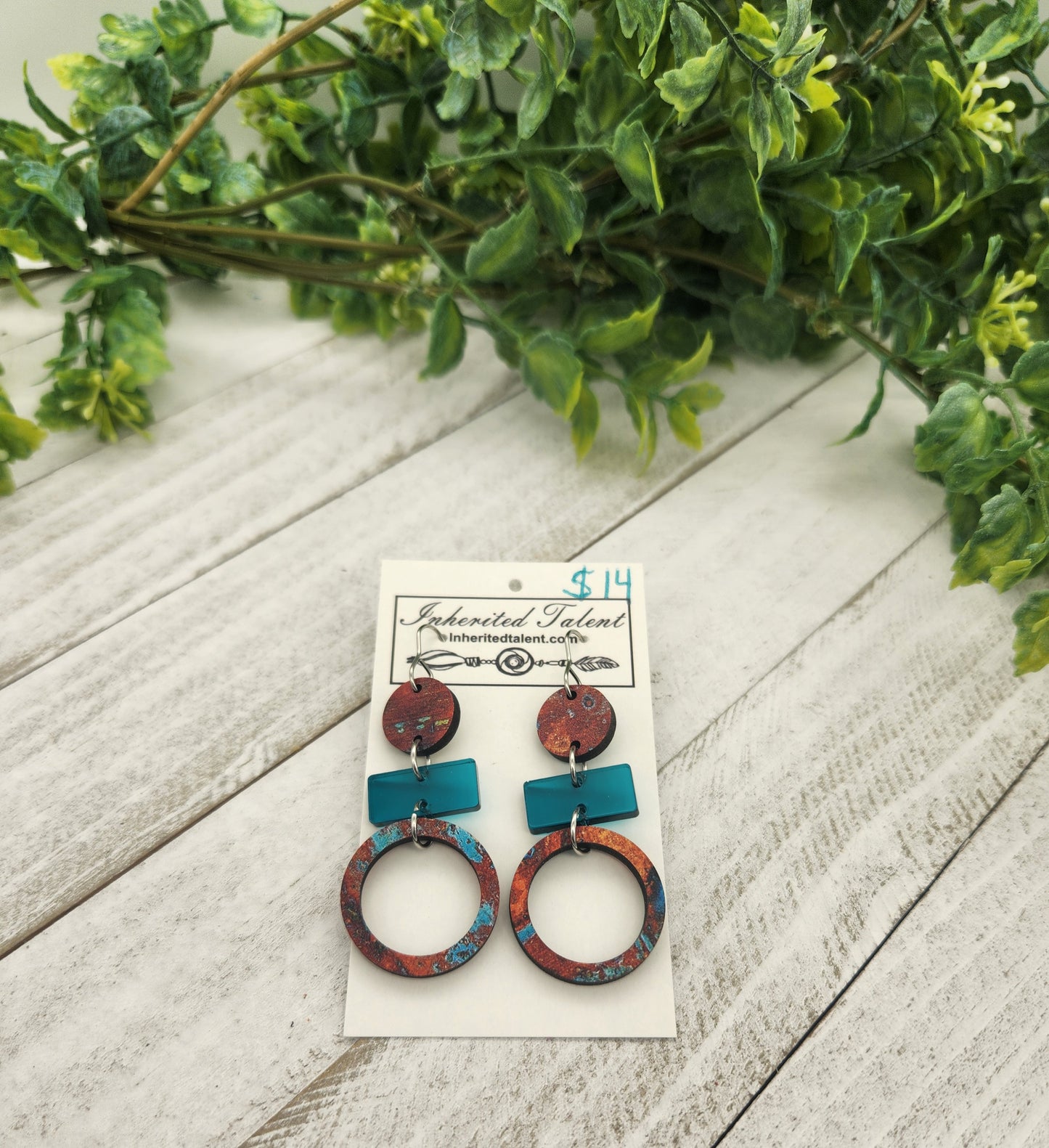 Turquoise Acrylic and Wood Earrings