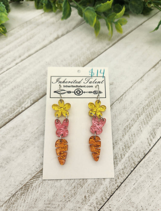 Flower, Bunny, and Carrot Earrings
