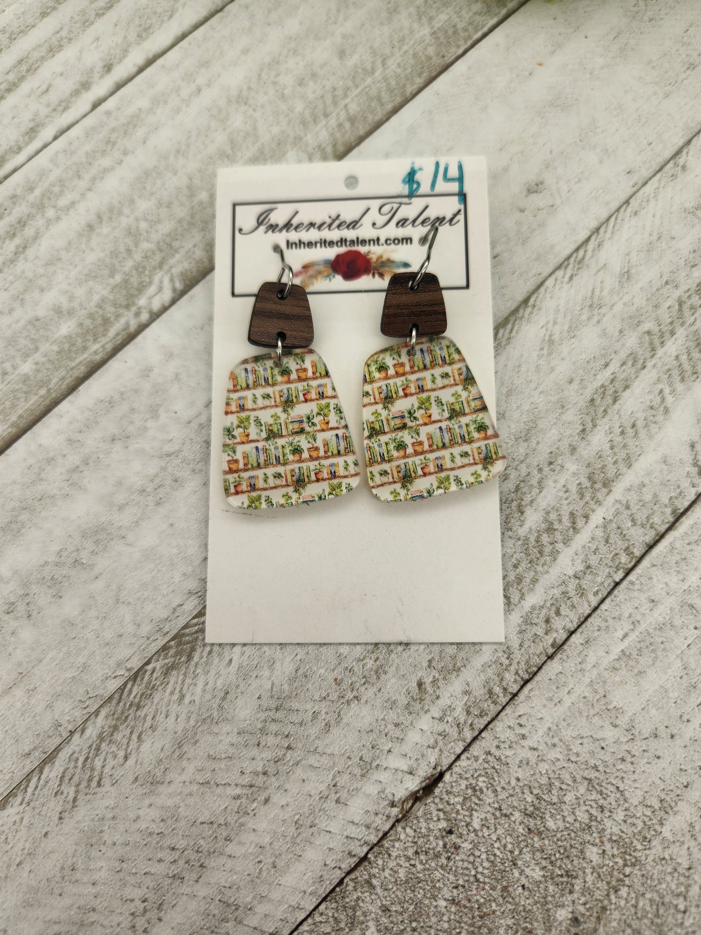 Plant And Book Earrings